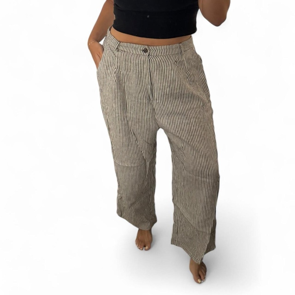 Reformation Black and White Striped Linen Pants
